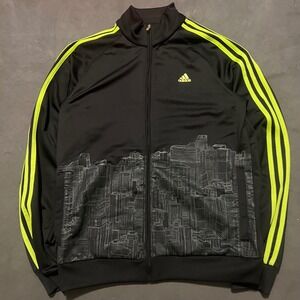 Vintage Adidas Track Jacket Black Cityscape‎ Striped Mens Medium RARE